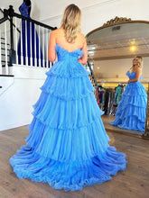 Strapless A-Line Tiered Crinkled Tulle Prom Dress
